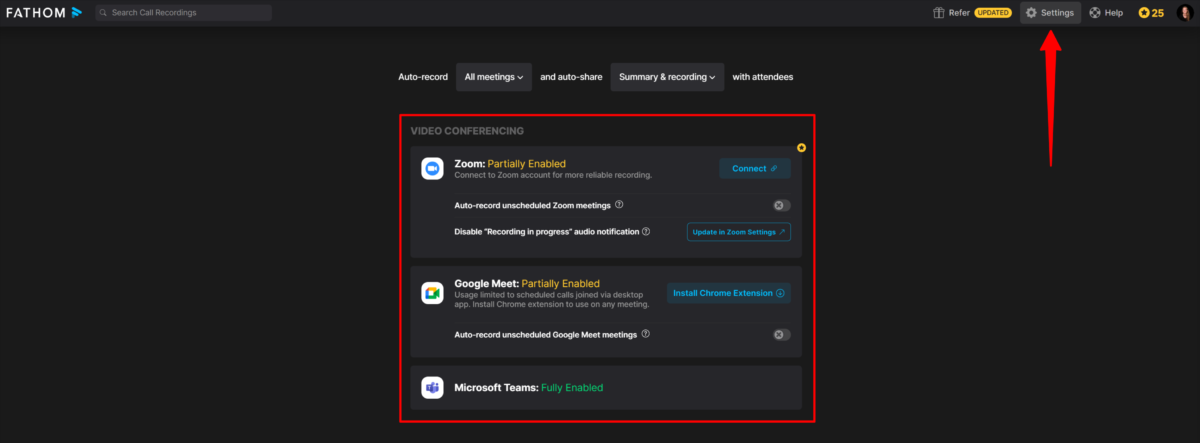 Adjusting Fathom settings.