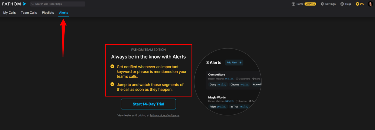 Viewing the Alters feature on Fathom.