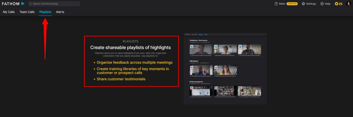 Accessing the playlists on Fathom.