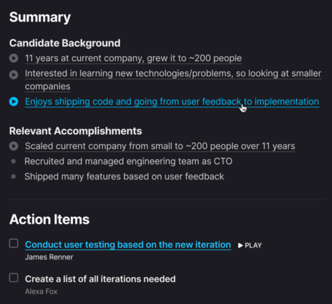 A summary of a meeting recorded with Fathom with action items.