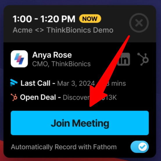 Joining a meeting to use Fathom on the call.