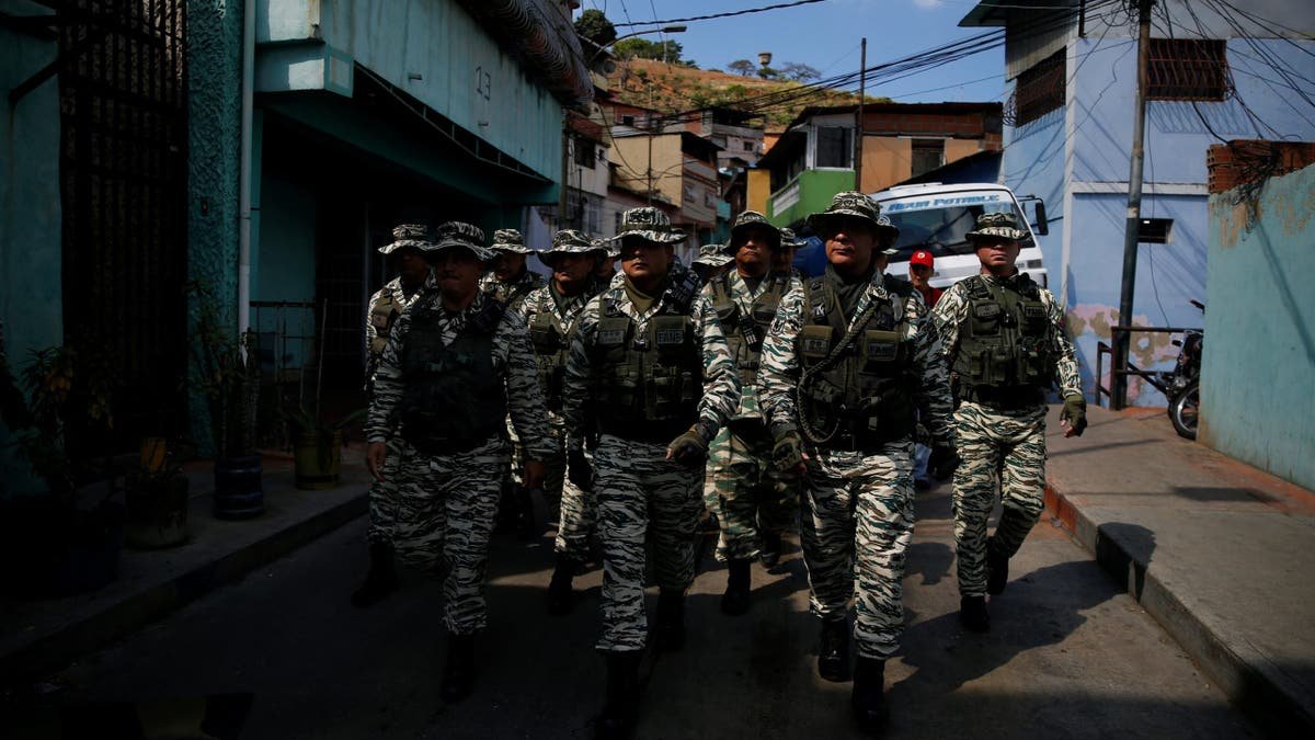 The streets of military patrols during the exercise in Venezuela