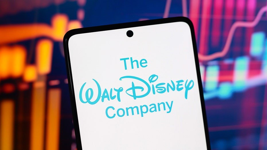 Disney logo on the smartphone with a colorful background