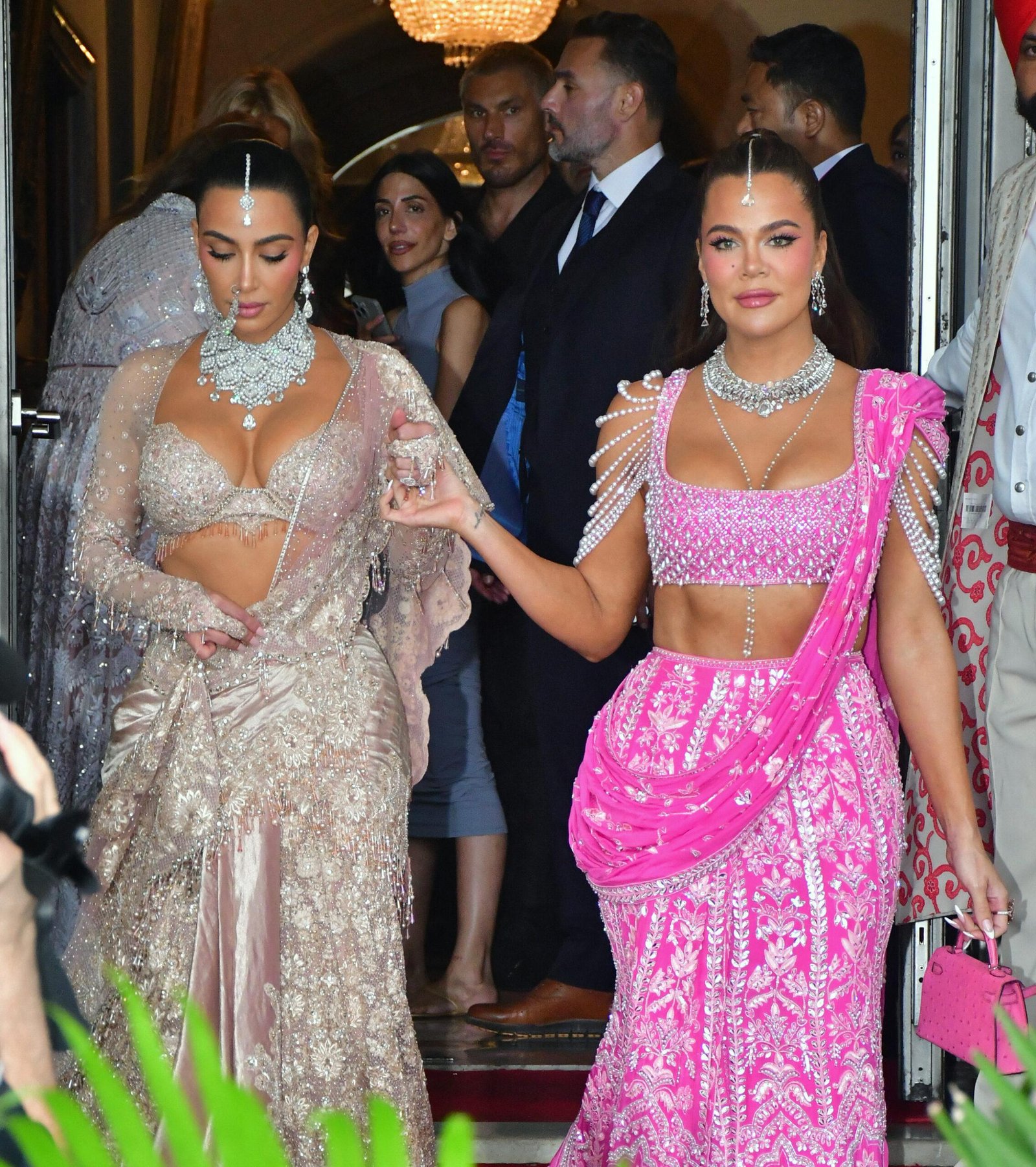 Kim and Khanoy Kardashian were seen in traditional clothes, leaving their hotel in India