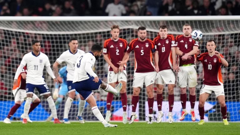 Reese James is a spiral ball in a free kick to give England to the top against Latvia