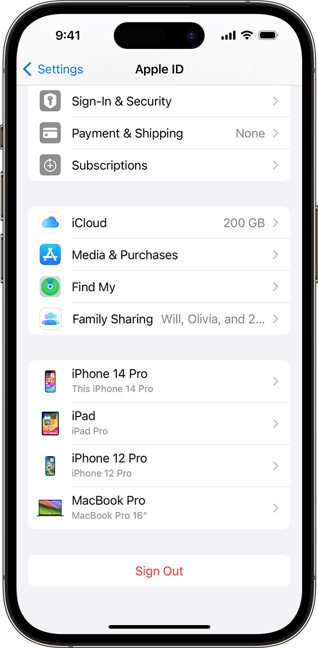 a screenshot on an iPhone showing all the logged in devices on an Apple account.