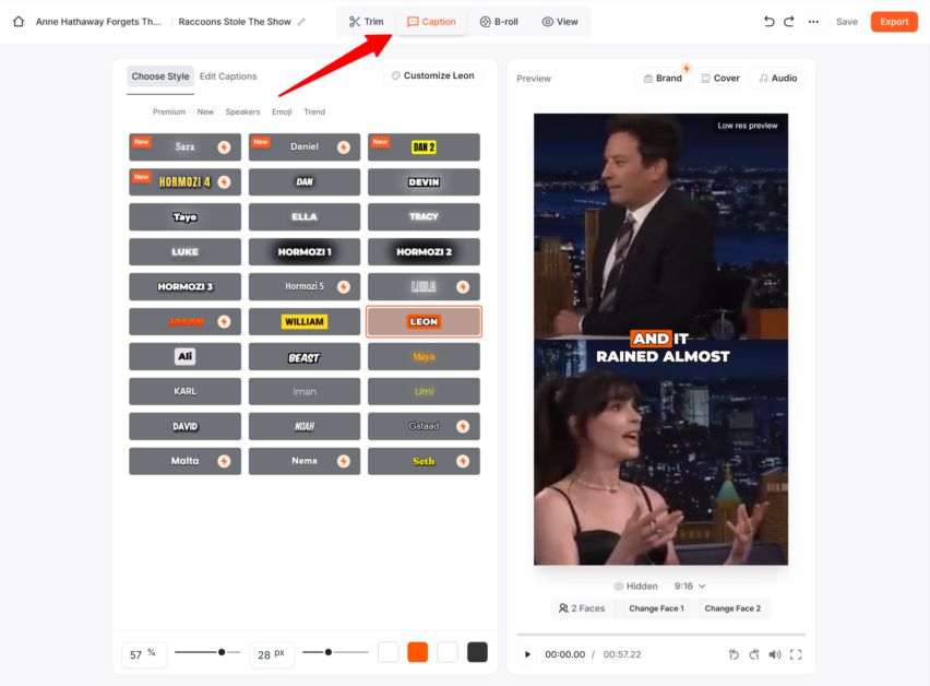 Editing the captions on Submagic.