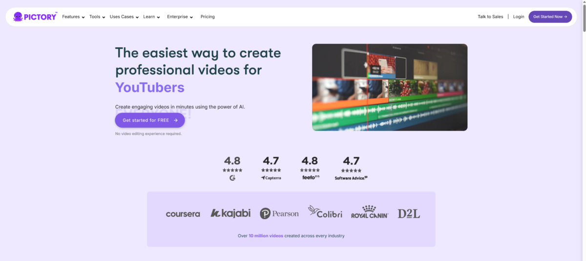 Pictory homepage.