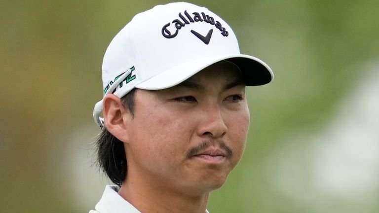 Min Woo Li, from Australia, is awaiting his role in the second starting point during the last round of the Houston Open Golf Championship in Houston, Sunday, March 30, 2025. (AP Photo/Ashley Landis) 
