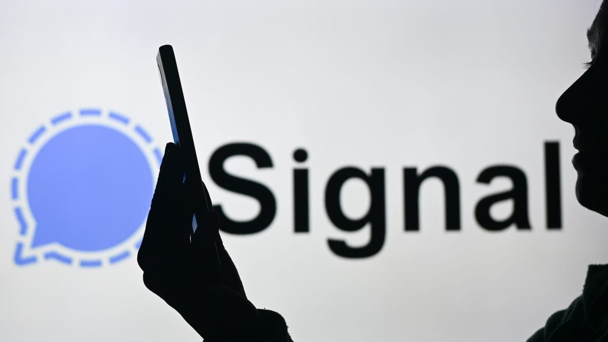 A picture of a woman with a mobile phone in front of the signal logo shown on the computer screen.