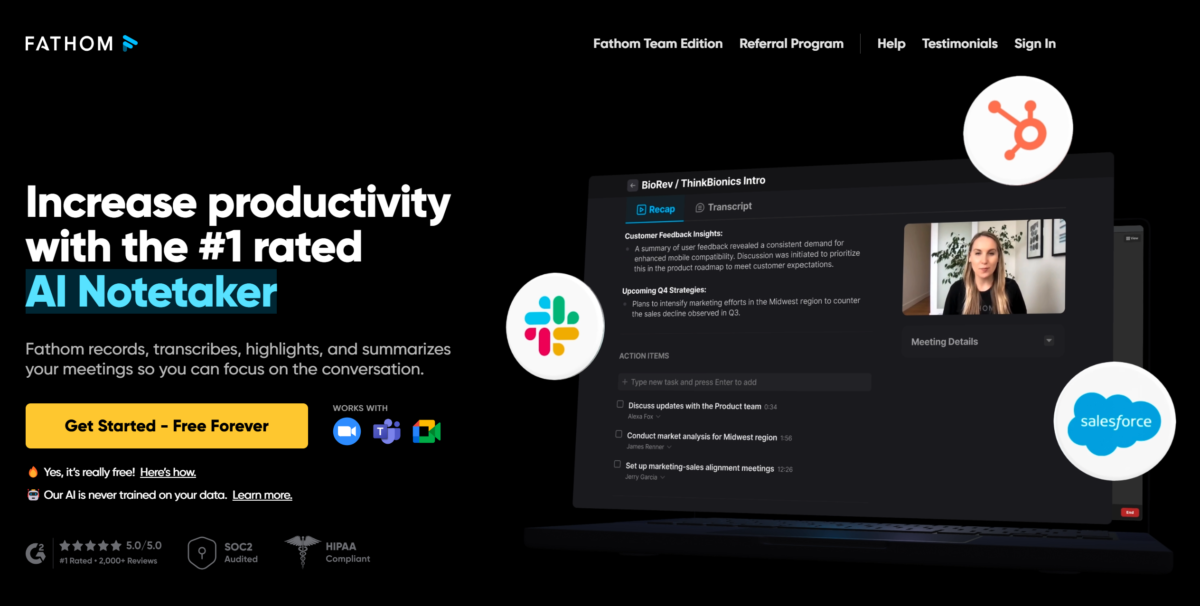 Fathom AI homepage.