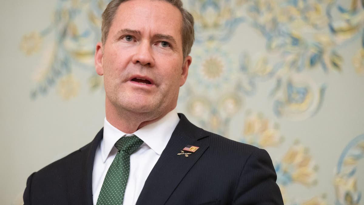National Security Adviser Mike Walz in a suit with a green tie