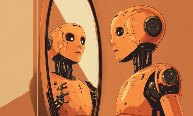 nuneybits Vector art of a robot looking in the mirror in burnt 2cdcae3d 6c62 471f 8e6c e458c3454f0a.png