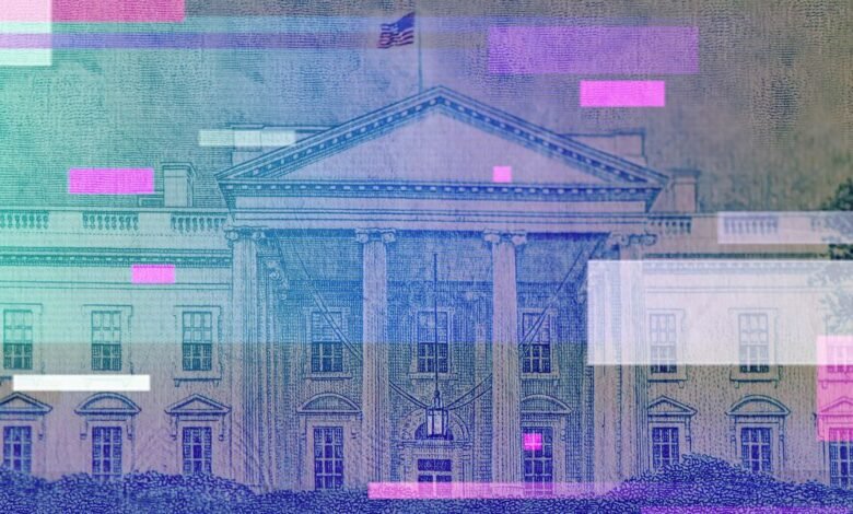 sketch of the white house with scattered multicolor squares to convey a technology concept.jpg