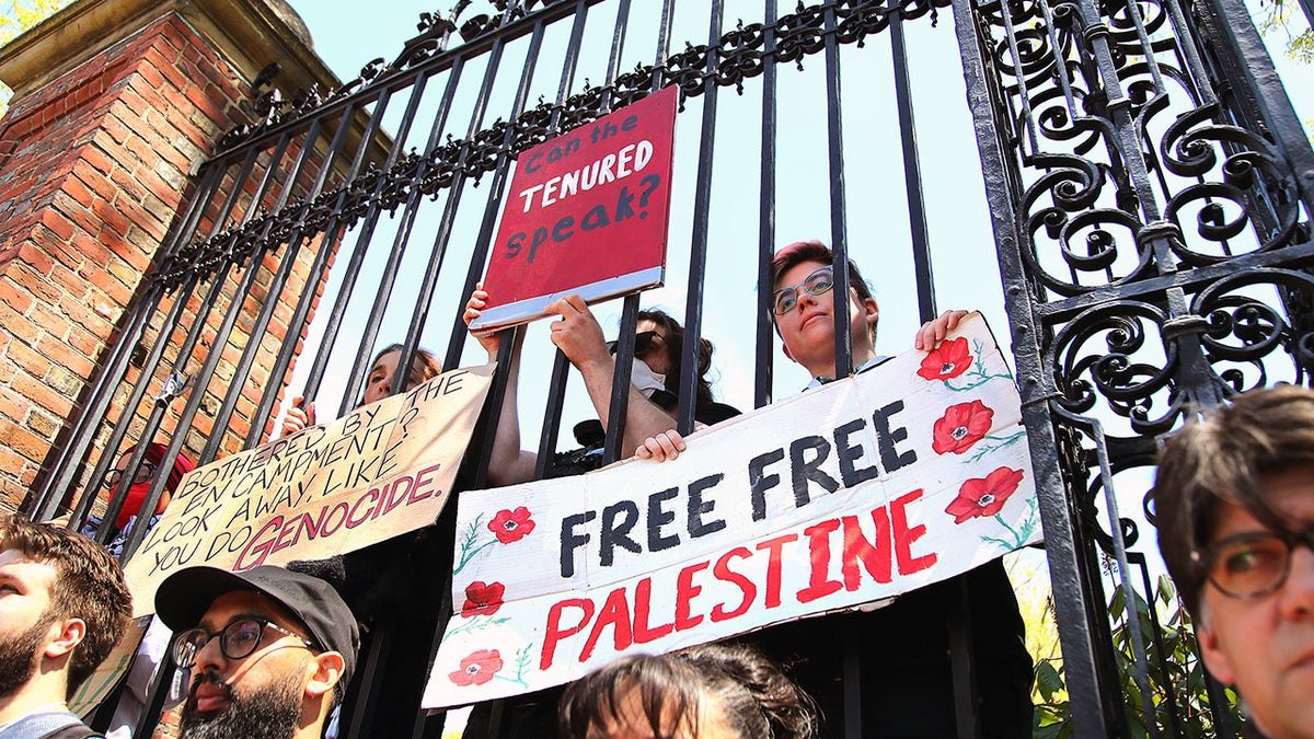Protesters anti -Israel at Harvard Gate