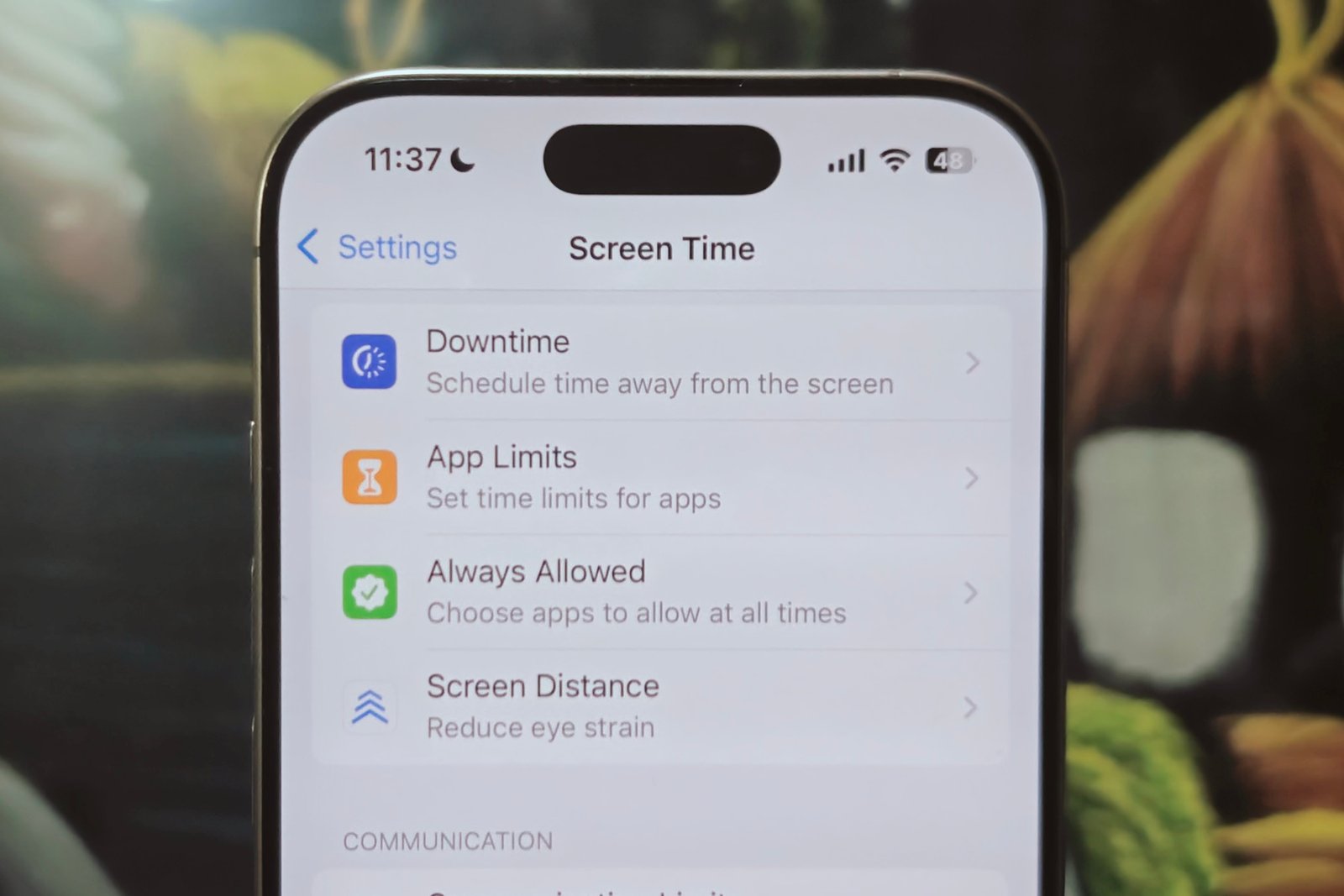 The time screen dashboard on iPhone.