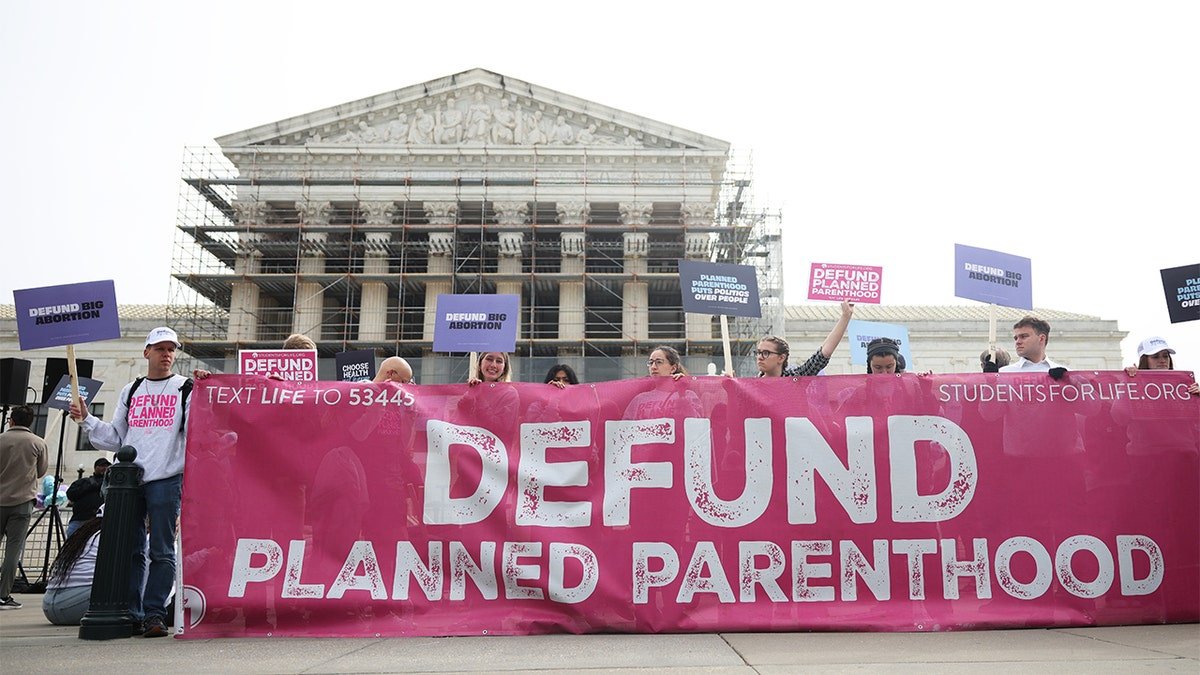 The demonstrators outside the Supreme Court building.