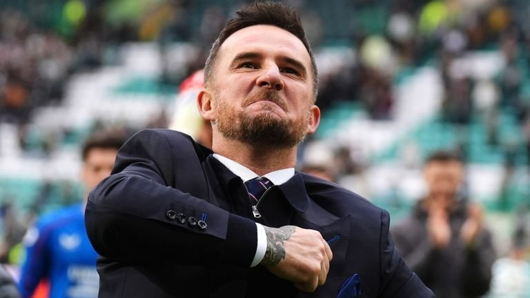 Barry Ferguson, Rangers coach, celebrates a 3-2 victory over Celtic