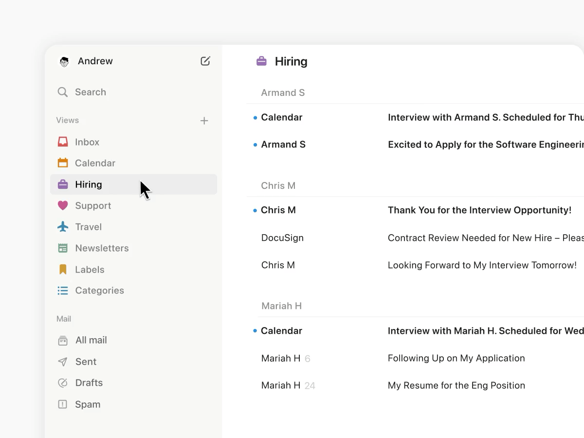 GIF shows Mail's Mail views, which allow you to easily sort and set your messages priorities.