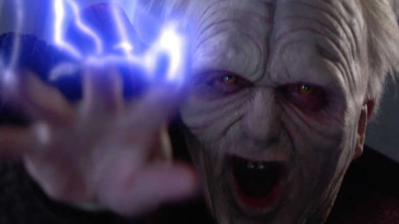 Palpatine Shooting Force Lightning at Mace Windu at Star Wars: Revenge of the Sith