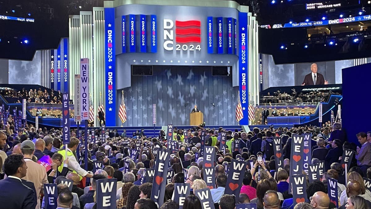 The United Center is crowded on the first night of the Democratic National Congress, where President Biden Hashd addresses, on August 19, 2024 in Chicago, Illinois