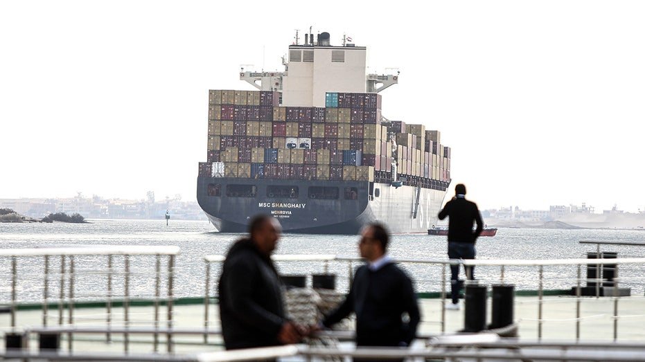 A cargo ship in the Suez Canal