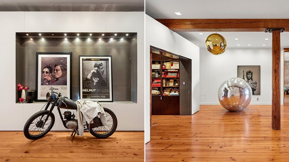 The current owners used the additional space in their home to display their art.