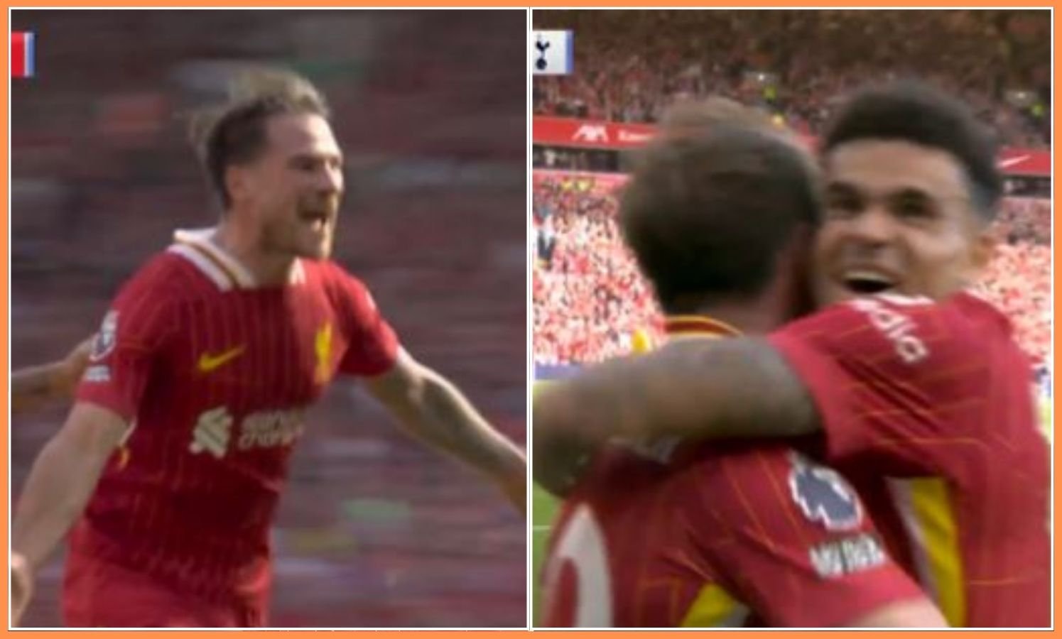 Alexis Mac Allister celebrates the registration in Liverpool against Tottenham (Sky Sports)