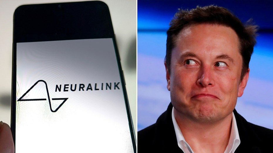 Elon Musk was photographed next to the Neuralink logo