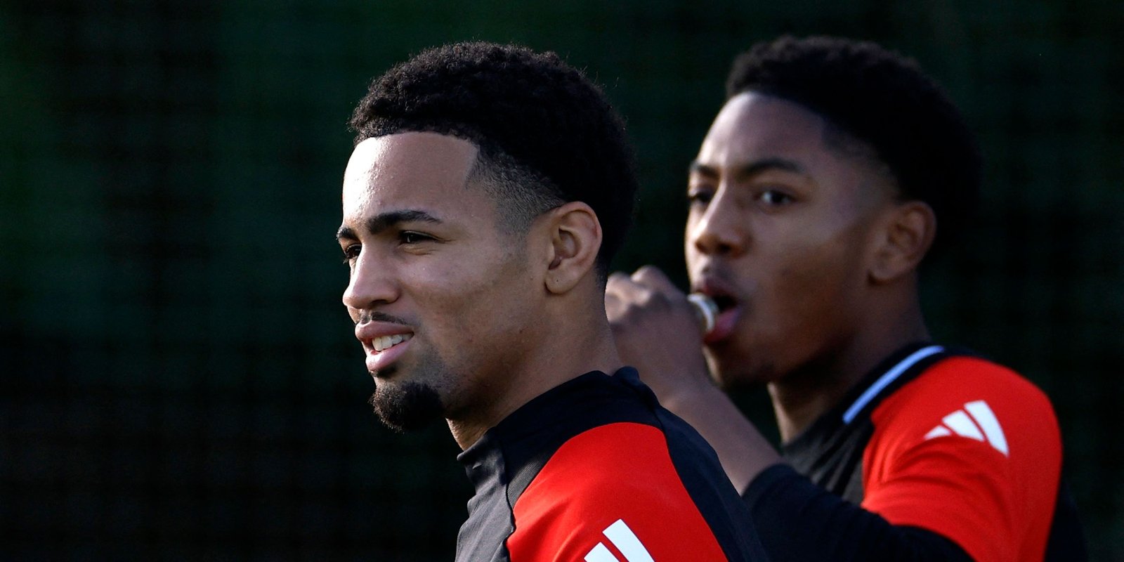 Ethan Nawanry from Arsenal and Miles Lewis-Skili during training