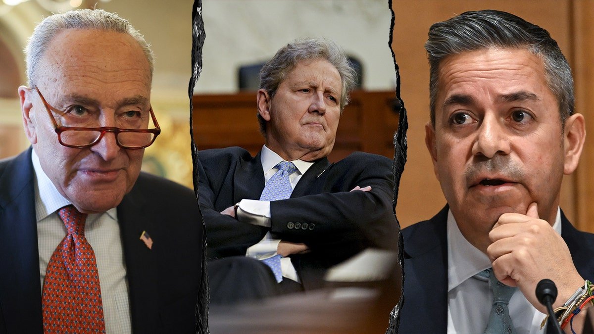 Sens. Schumer, Kennedy, and Lujan, from left to right