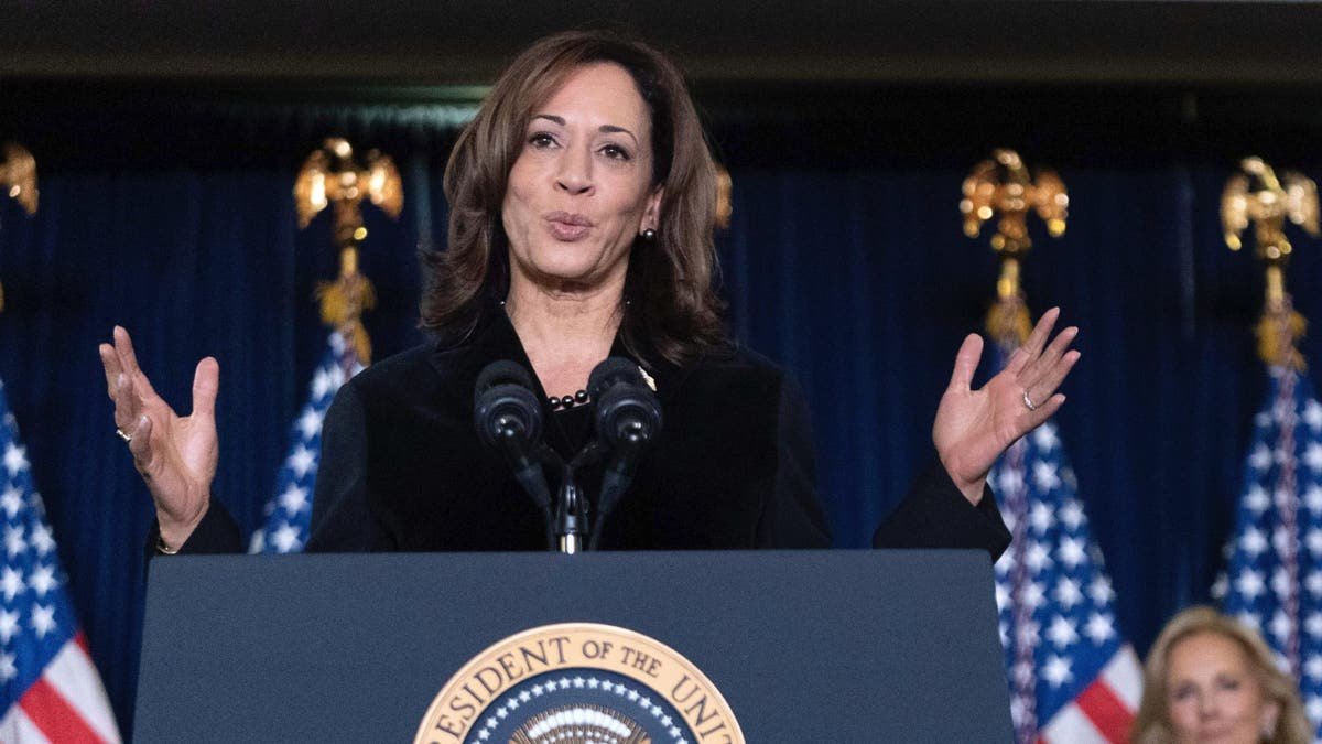 Kamala Harris on the platform