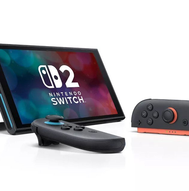 An isolated photo of the 2-in-making switch with the Joy-Con 2 consoles beside it at an angle.