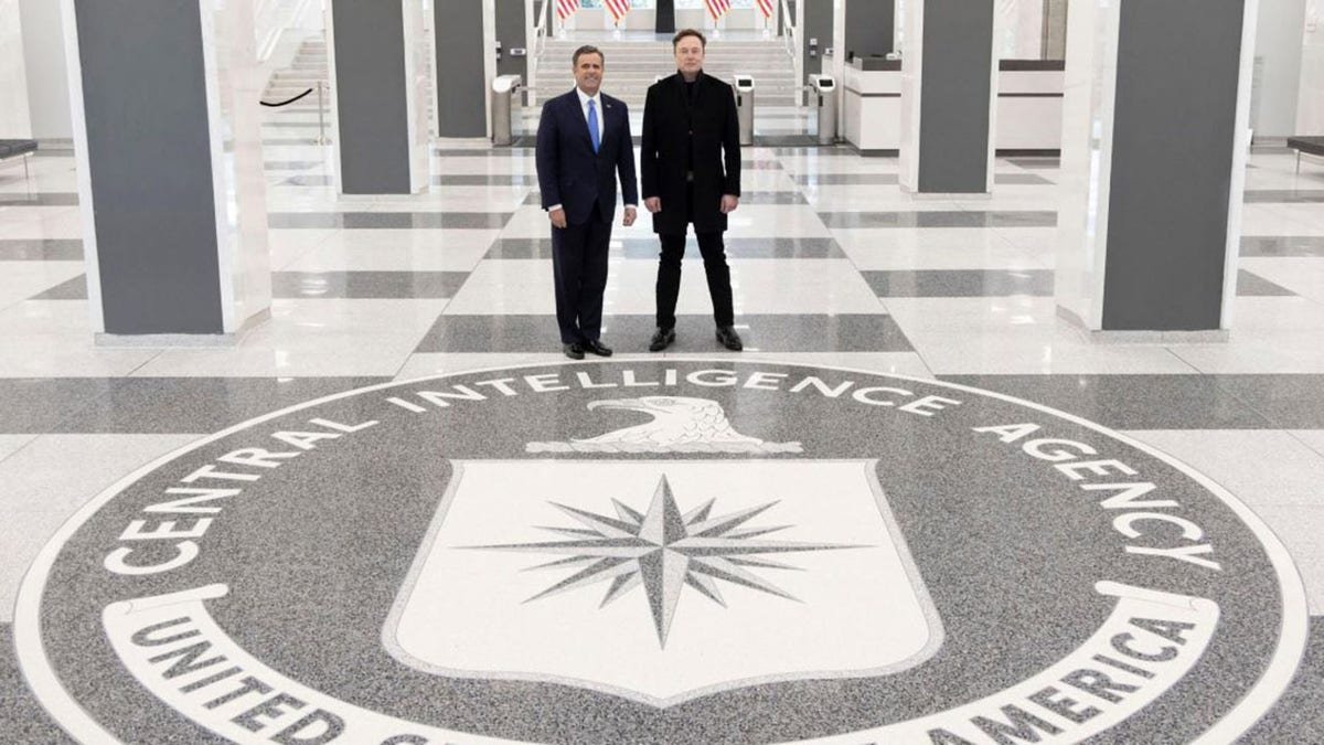 Elon Musk and CIA Director John Ratcliffe at the CIA lobby