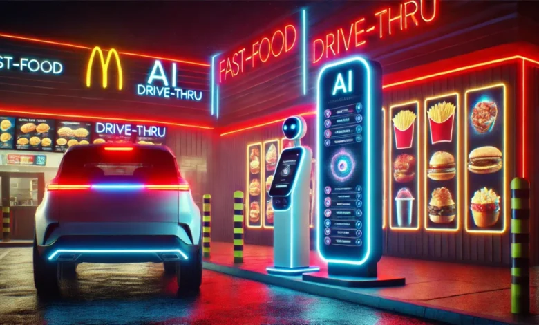 Wendys Use of AI for Drive Thru Orders Is AI the.50 A futuristic AI powered fast food drive thru at night illuminated by neon.webp