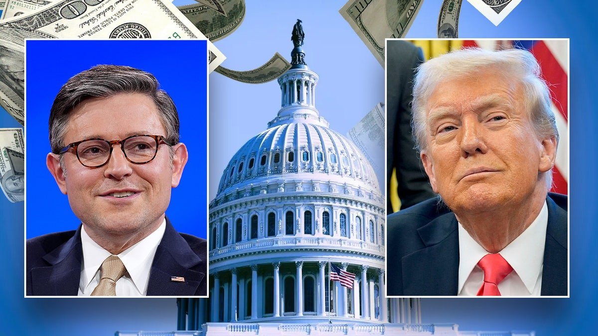 Johnson, Trump on the left, right. US Capitol and paper money main image