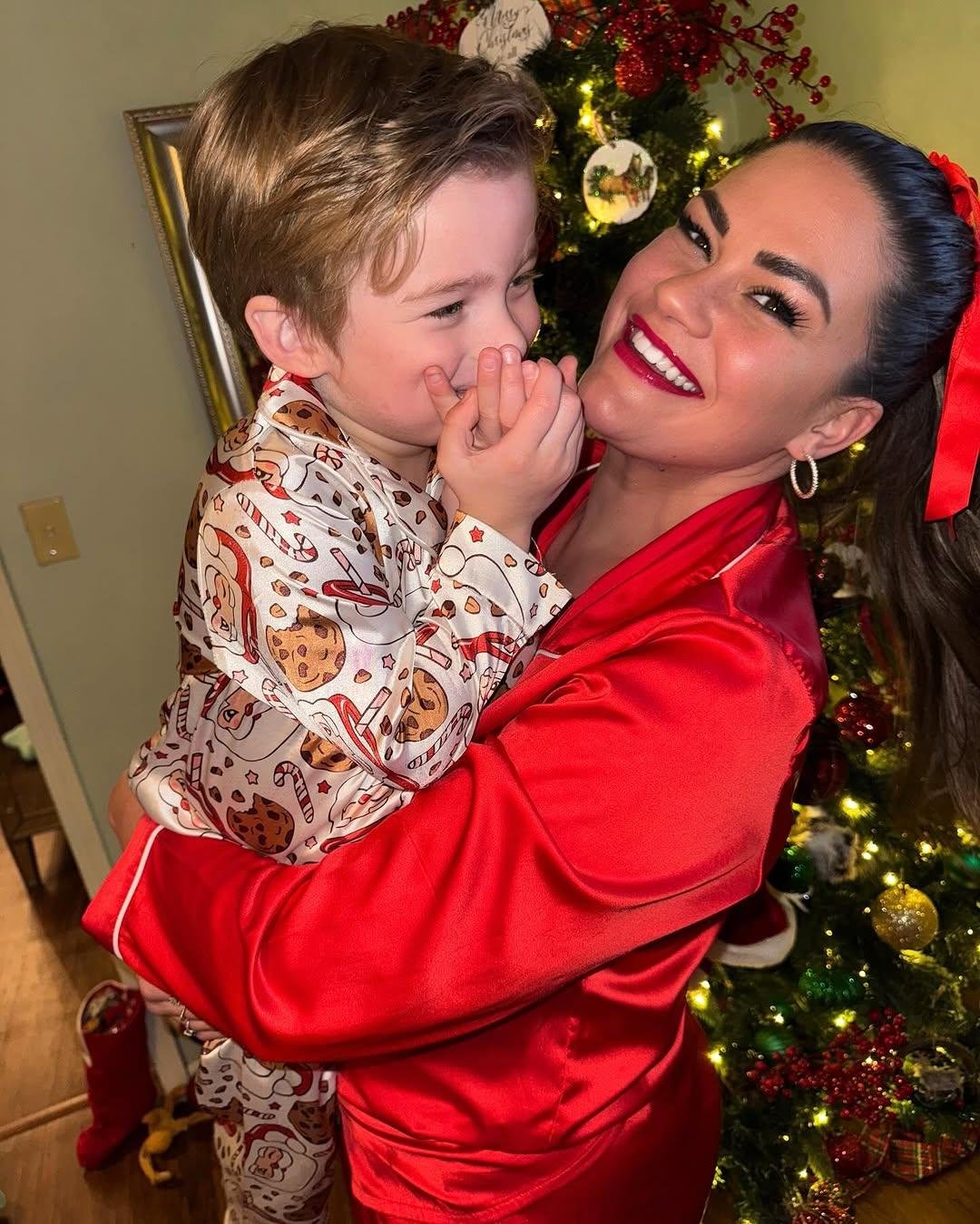 Brittany Cartiter and Cruz Sented holiday pajamas.