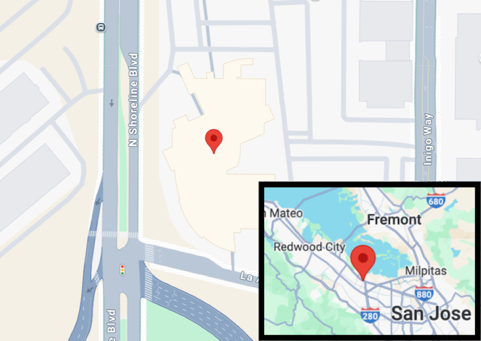A screenshot shows the Techcrunch user profile site on a map, hovering over Mountain View, California.