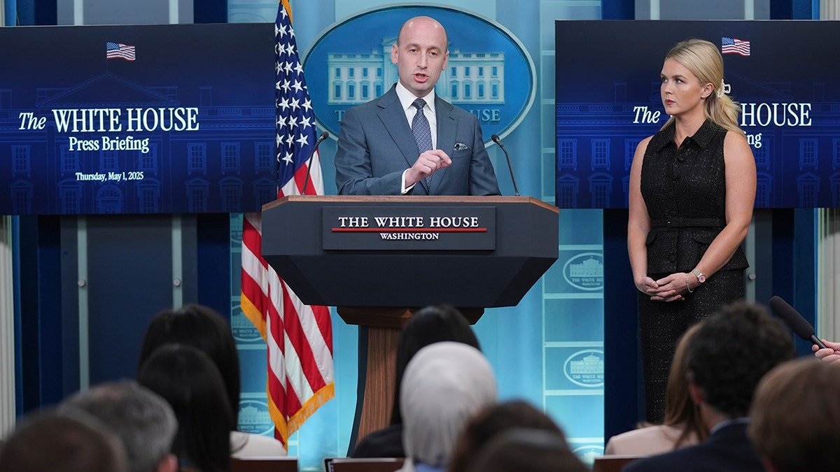 Caroline Levitt and Stephen Miller talk to the White House briefing