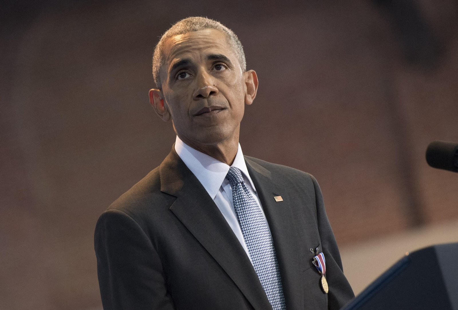 President Obama speaks during his armed forces, reviewing the full honor of the farewell party