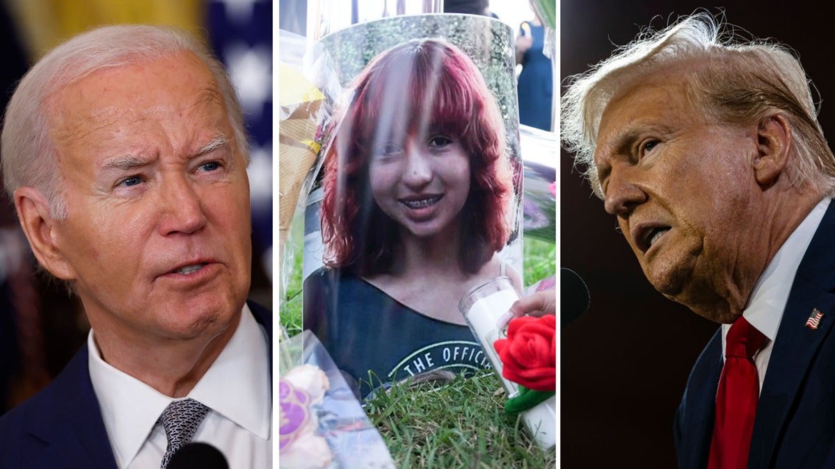 Jocelyn Nungaray photographer in a divided photo showing Biden and Trump