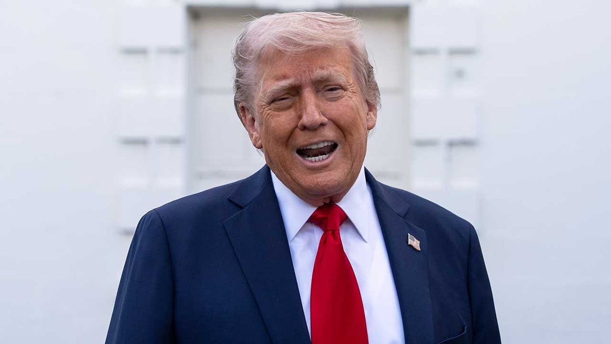 Trump speaks to correspondents in April 2025