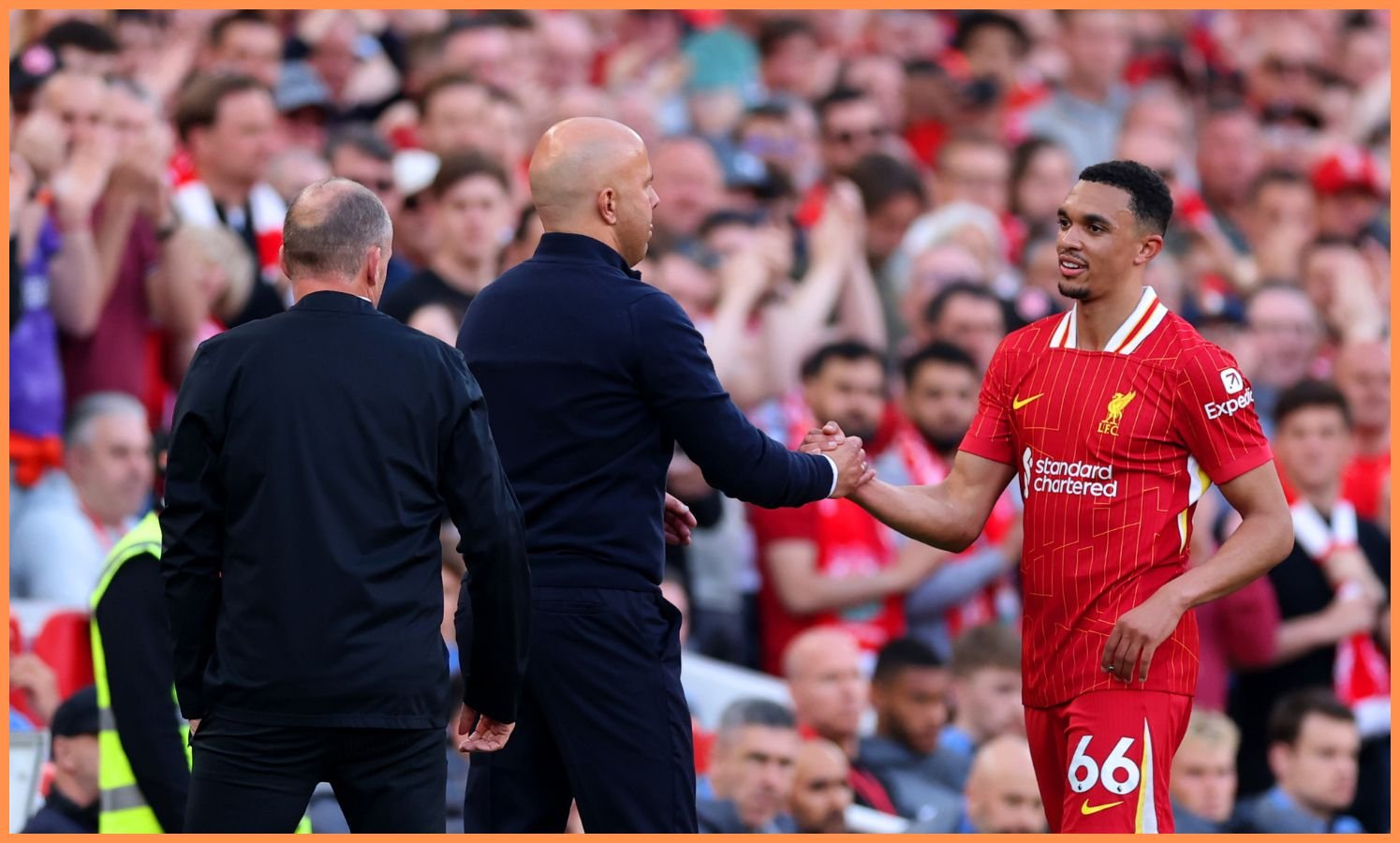 Liverpool manager Arney Slut with Alexander Arnold