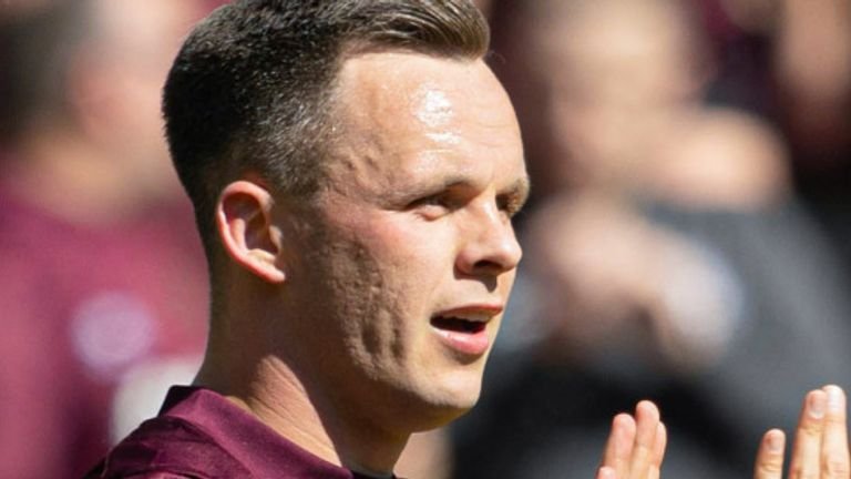 Edinburgh, Scotland - May 10: Lawrence Shankland Hares is celebrating his score to make it 1-0 during William Hill's excellent match between Midolisman's heart and Mewel in Tenxel Park, on May 10, 2025, in Edinburgh, Scotland. (Photo by Mark Scates / SNS Group)