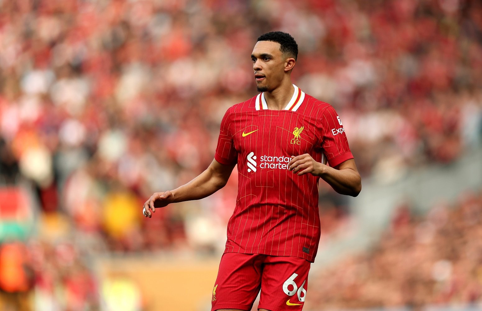 Trent Alexander-Arnold from Liverpool looks at