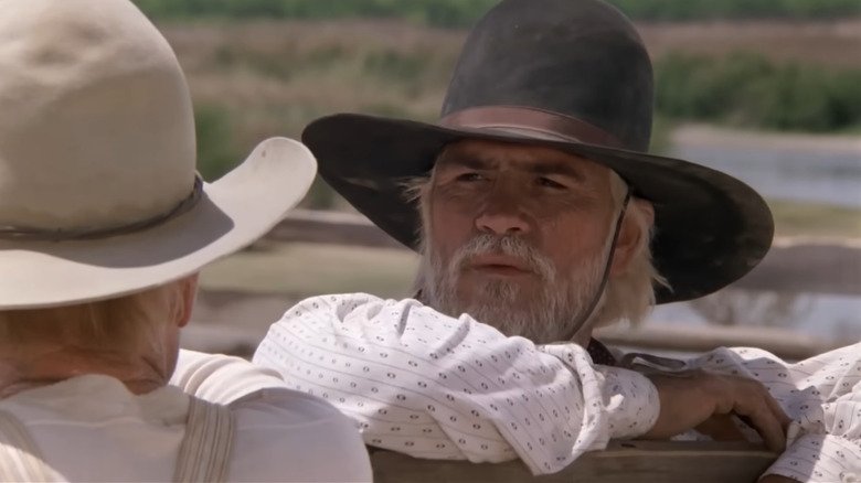 Woodrow Call (Tommy Lee Jones) talks to August McCrae (Robert Duvall) on Lovesome Dove