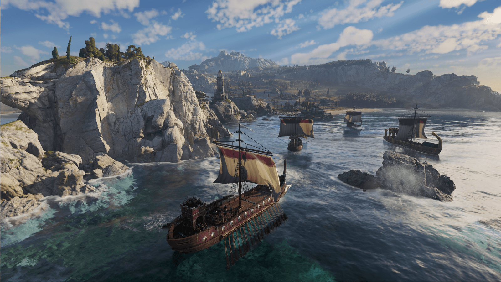 Ships sail across the sea in Anu 117: Pax Romana.