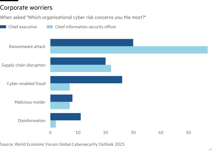 The tape scheme when asked "What are the organizational cyber risks that interest you more?" Show companies' concerns