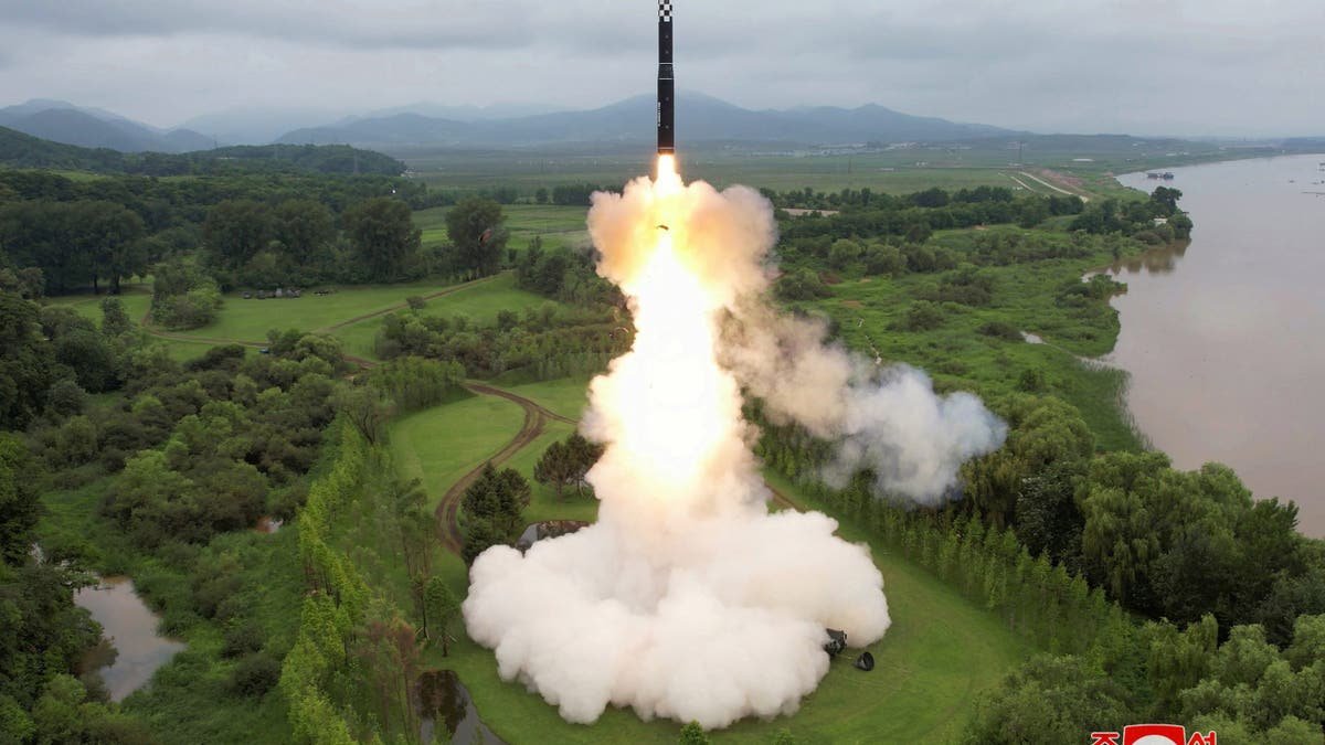 The HWASong-18 Intercontinental missile was launched from an unknown location in North Korea in this image released by the Korean Central News Agency in North Korea on July 13, 2023