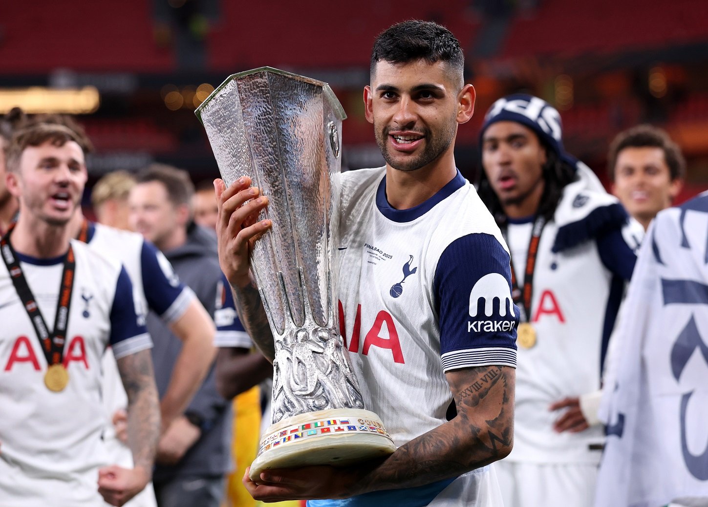 Christian Romero with the European League Cup